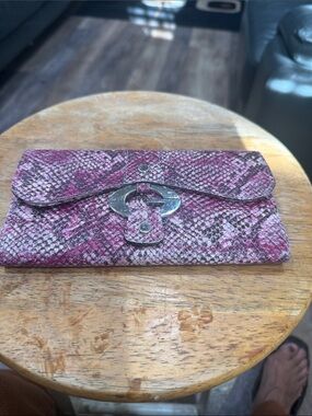 Pink Guess, Snake-Print Leather Clutch Wallet - Designer Style